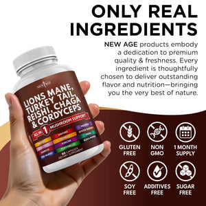 NEW AGE Lions Mane Mushroom Supplement with Turkey Tail Reishi Cordyceps Chaga with Marshmallow Root - 120 Count - PrimeBioHealth - canada supplements