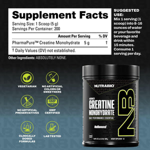 NutraBio Pure Micronized Creatine Monohydrate Powder Supplement, Unflavored, (300 g) - Supports Bulk Muscle Energy, Recovery, and Strength - HPLC Tested Creatine Powder Supplement for Men and Women - PrimeBioHealth - canada supplements