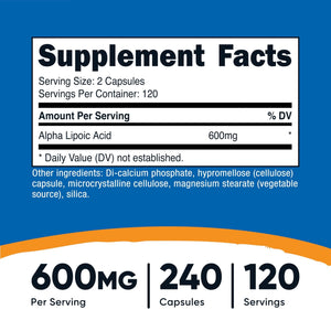 Nutricost Alpha Lipoic Acid 600mg Per Serving, 240 Capsules - Gluten Free, Vegetarian Capsules, Soy Free & Non-GMO - PrimeBioHealth - canada supplements
