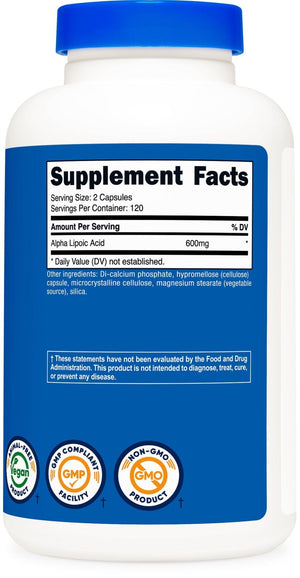 Nutricost Alpha Lipoic Acid 600mg Per Serving, 240 Capsules - Gluten Free, Vegetarian Capsules, Soy Free & Non-GMO - PrimeBioHealth - canada supplements