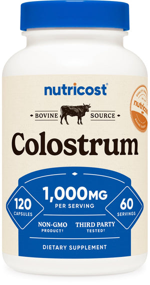 Nutricost Colostrum 1000mg, 120 Capsules - Gluten Free & GMO Free, 60 Servings - PrimeBioHealth - canada supplements