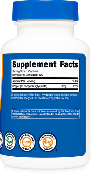 Nutricost Copper Glycinate Capsules (120 Capsules, 3MG Copper per Serving) - Non GMO, Vegan - PrimeBioHealth - canada supplements