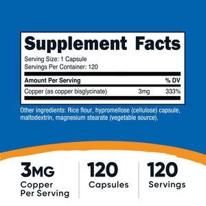 Nutricost Copper Glycinate Capsules (120 Capsules, 3MG Copper per Serving) - Non GMO, Vegan - PrimeBioHealth - canada supplements