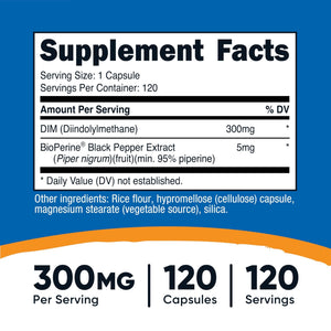 Nutricost DIM (Diindolylmethane) Plus BioPerine 300mg, 120 Vegetarian Capsules - Up to 4 Month Supply, Max Strength DIM Supplement - PrimeBioHealth - canada supplements