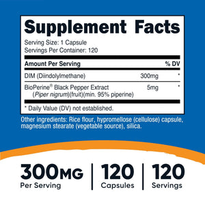 Nutricost DIM (Diindolylmethane) Plus BioPerine 300mg, 120 Vegetarian Capsules - Up to 4 Month Supply, Max Strength DIM Supplement - PrimeBioHealth - canada supplements