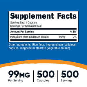 Nutricost Potassium Citrate 99mg, 500 Capsules - PrimeBioHealth - canada supplements