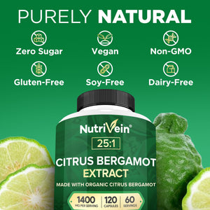 Nutrivein Premium Citrus Bergamot Supplement 1400mg 25:1 Bergamia Extract - 60 Day Supply (120 Capsules): Powerful Italian Citrus Bergamot 1400 mg+ - PrimeBioHealth - canada supplements