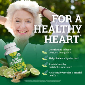 Organic Citrus Bergamot Supplement - Only USDA, Cardiologist Formulated with 200+ Scientific Studies -1000mg - Patented Extract, Heart, Cholesterol, - PrimeBioHealth - canada supplements
