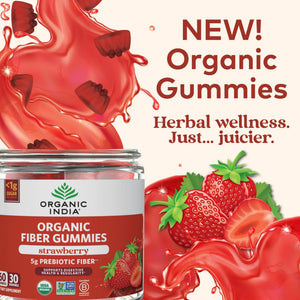 ORGANIC INDIA Fiber Gummies for Adults - Prebiotic Fiber, Dietary Supplement, Digestive Health for Men & Women, Vegan, Low Sugar - PrimeBioHealth - canada supplements