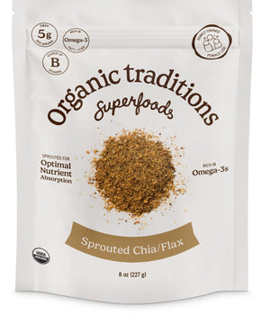 Organic Traditions Sprouted Chia and Flax Seed Powder, Organic Chia Seeds and Flax Blend for Smoothies Baking Oatmeal Egg Substitute, Plant Based Non GMO High Fiber Omega 3 Superfood, 454g / 16 oz Bag - PrimeBioHealth - canada supplements