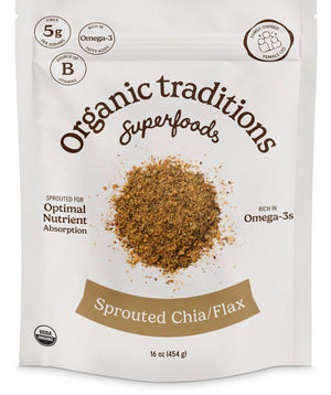 Organic Traditions Sprouted Chia and Flax Seed Powder, Organic Chia Seeds and Flax Blend for Smoothies Baking Oatmeal Egg Substitute, Plant Based Non GMO High Fiber Omega 3 Superfood, 454g / 16 oz Bag - PrimeBioHealth - canada supplements