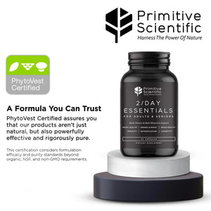 Primitive Scientific Whole Food Daily Essential Multivitamins for Adults and Seniors - 2X a Day - Vitamin A, C, D, E, B12 and Minerals - PrimeBioHealth - canada supplements