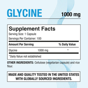 Puregen Labs Glycine 1000mg [High Potency] 100 Vegetarian Capsules, Promotes Healthy Rest | No Harmful Additives - PrimeBioHealth - canada supplements