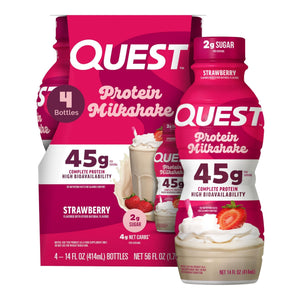 Quest Nutrition Strawberry Protein Shake, 45g Protein, 2g Sugar, 4g Net Carbs, Ready to Drink, Gluten Free, 4 Count - PrimeBioHealth - canada supplements