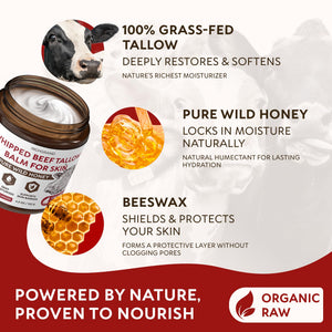 RICHGRAND Beef Tallow for Skin - Whipped Tallow and Honey Balm - Grass Fed Beef Tallow for Face, Daily Moisturizer & Body Butter - PrimeBioHealth - canada supplements