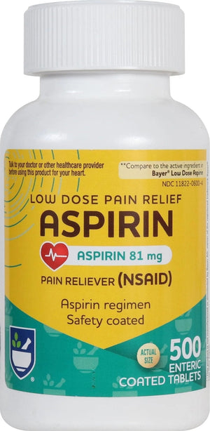 Rite Aid Aspirin Enteric Tablets - 81 mg Aspirin - 500 Count - Low-Dose for Headache Relief - Safety Coated - Aspirin Regimen - Migraine Medicine - Pain Relief - PrimeBioHealth - canada supplements