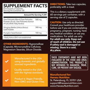 Saw Palmetto Supplement with Stinging Nettle and Pumpkin Seed Extract - Advanced 3X Formula - DHT Blocker Urinary Health and Prostate Support for Mens Health - PrimeBioHealth - canada supplements