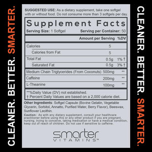 SmarterVitamins 200mg Caffeine Pills - MCT Oil from 100% Coconuts + 100mg L-Theanine, Energy and Focus - PrimeBioHealth - canada supplements