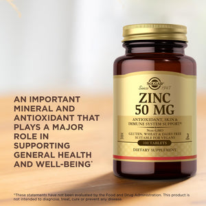 Solgar Zinc 50 mg, 100 Tablets - Zinc for Healthy Skin, Taste & Vision - Immune System & Antioxidant Support - Supports Cell Growth & DNA Formation - PrimeBioHealth - canada supplements
