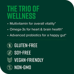 Vibrant Health, Trilogy Vegan, Probiotic Multivitamin with an Essential Blend of Omega-3 from Vegan Algal Oil, Vitamin A, B12, C, D3, E - PrimeBioHealth - canada supplements