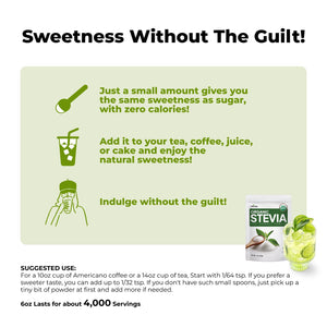 Viccoky Organic Stevia Powder 6oz (171g), Pure Stevia Extract Powder, Sugar-Free & 0 Calories, No Additives - PrimeBioHealth - canada supplements