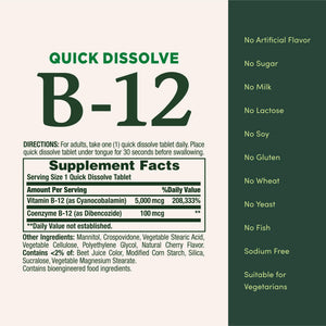 Vitamin B12 by Nature's Bounty, Quick Dissolve Vitamin Supplement, Supports Energy Metabolism and Nervous System Health, 5000mcg - PrimeBioHealth - canada supplements