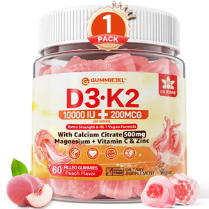 Vitamin D3 K2 Gummies 5000IU / 10,000 IU with 500mg Calcium + K2(MK-7) 200mcg, Magnesium, Vitamin C & Zinc, Extra Strength - Ultimate Absorbency for Bones - PrimeBioHealth - canada supplements
