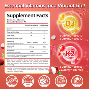 Vitamin D3 K2 Gummies w/Magnesium Sugar Free - 90 Count | D3 Vitamin 5,000 IU + K2(MK-7) 100 mcg - Vegan K2 D3 Vitamin Supplement, Highly Absorbent Supports Bone - PrimeBioHealth - canada supplements
