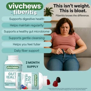 vivchews Gut Health Gummies – Prebiotic Fiber for Bloating Relief, No Sugar Added, Non-GMO, Fruit Pectin Based, Gluten-Free, No Artificial Colors, - PrimeBioHealth - canada supplements