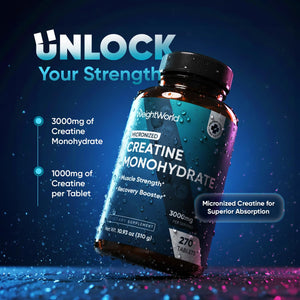 WeightWorld Micronized Creatine Monohydrate 3000mg Tablets - Muscle Growth, Strength, Energy & Recovery | Pre Workout Creatine for Women & Men | 1000mg per Tab - PrimeBioHealth - canada supplements